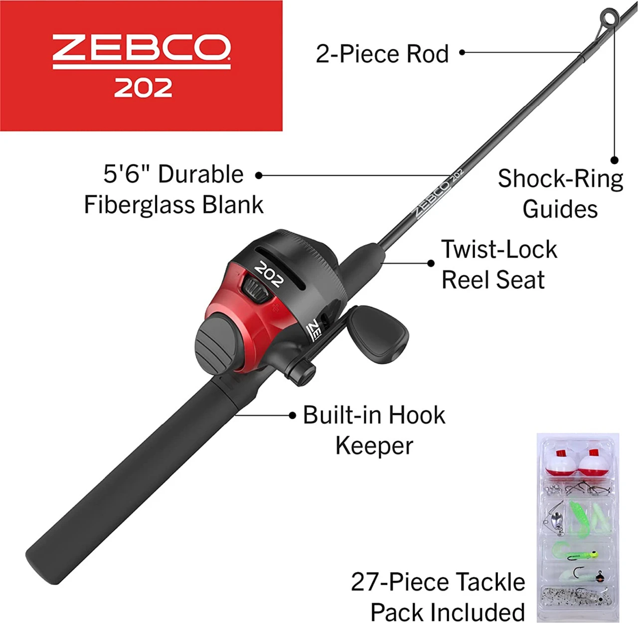 Zebco 202 Spincast Reel And Fishing Rod Combo, 5-Foot 6-Inch 2-Piece Fishing Pole, Size 30 Reel, Right-Hand Retrieve, Pre-Spooled With 10-Pound Zebco Line 4 Zebco 202 Spincast Reel And Fishing Rod Combo, 5-Foot 6-Inch 2-Piece Fishing Pole, Size 30 Reel, Right-Hand Retrieve, Pre-Spooled With 10-Pound Zebco Line - Image 2